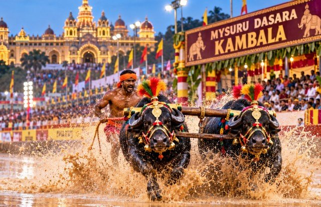 Mysuru Dasara Kambala 2026 buffalo race in Karnataka
