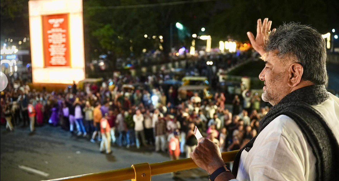 Karnataka Deputy Chief Minister D.K. Shivakumar at the Mysuru Kambala event announcing a creative reels contest for Mysuru Dasara.