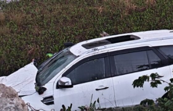 Car that fell into Kote Kere after a tyre burst and collision with an electric pole in Chikkamagaluru