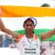 Deepthi Jeevanji wins gold in the women's 400m T20 race with a new Games Record.