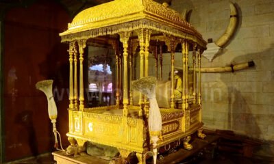 Goddess Chamundeshwari&rsquo;s ceremonial idol in the golden howdah during the Mysore Dasara Jamboo Savari procession