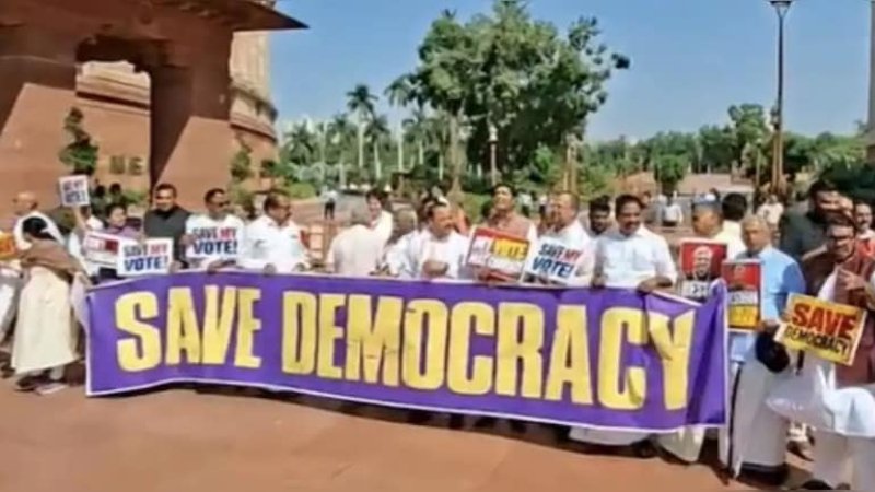 INDIA bloc MPs marching from Parliament to Election Commission office demanding Gyanesh Kumar resignation