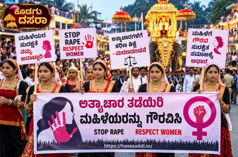 Women safety awareness campaign during the Kodagu Dasara procession in Gonikoppal