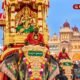 Mysore Dasara Jamboo Savari preparations with Goddess Chamundeshwari and decorated elephants.