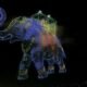 Mysuru Dasara drone show displaying Goddess Chamundeshwari and the golden ambari elephant in the night sky.