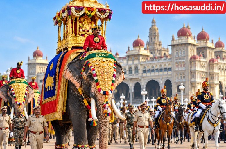 Mysore Dasara Jumbo Savari rehearsal with Captain Prashanth elephant at Mysore Palace