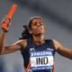 MR Poovamma receiving felicitation after winning medals at the Asian Games
