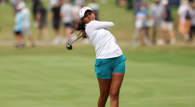 Mysuru golfer Pranavi Urs celebrating her historic individual golf gold medal at the 2026 Asian Games in Nagoya