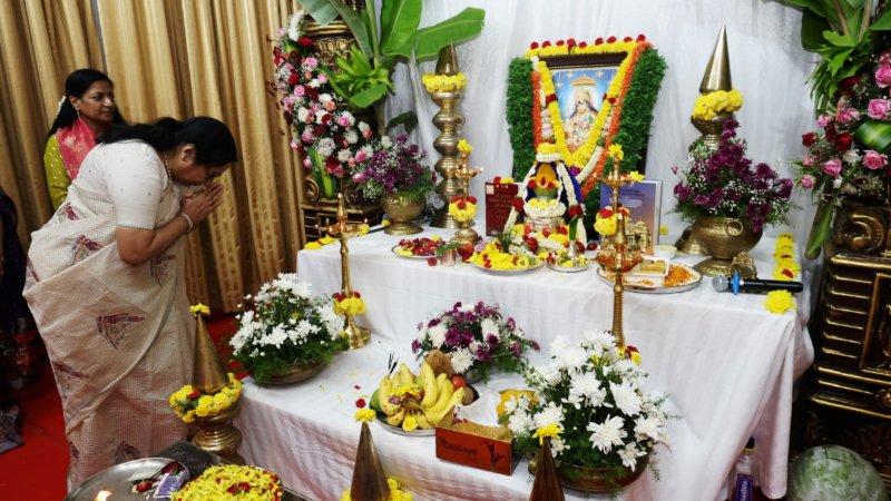 Karnataka Governor Sudha Yadav performs Ayudha Puja and participates in a special Durga Puja ceremony at Lok Bhavan in Bengaluru.