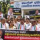 Congress workers protest against HD Kumaraswamy outside Congress Bhavan in Bengaluru