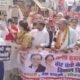 Congress women leaders Parag Sharma and Gajna Lamba during a protest in Faridabad