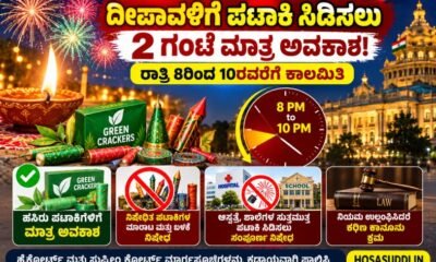 Karnataka Diwali firecracker restrictions from 8 PM to 10 PM and green crackers guidelines