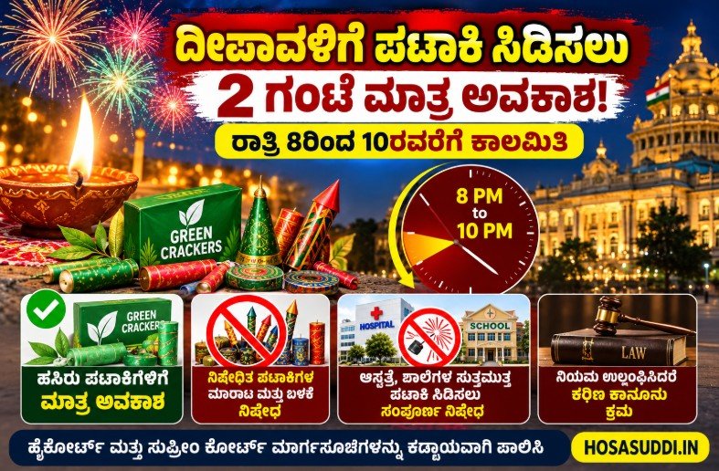 Karnataka Diwali firecracker restrictions from 8 PM to 10 PM and green crackers guidelines