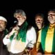 CM D.K. Shivakumar addressing sugarcane farmers during the Hubballi Chalo protest in Kittur, Karnataka.