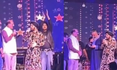 Punjabi singer Daler Mehndi and Uttarakhand minister Subodh Uniyal during the reported controversy at Kunjapuri Mela.