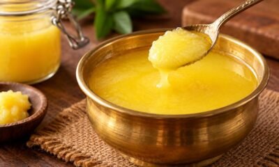 Traditional Indian ghee in a bowl with a spoon