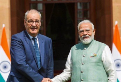 PM Narendra Modi and Swiss President Guy Parmelin during India Switzerland bilateral talks