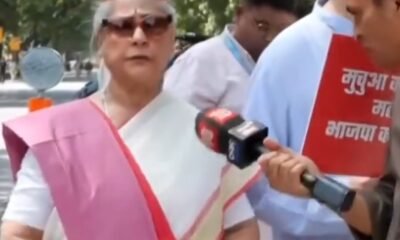 Jaya Bachchan reacting to a reporter during a media interaction in New Delhi