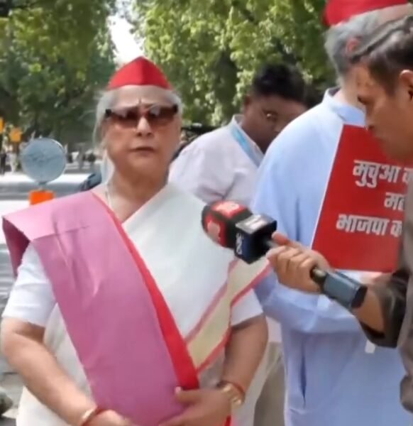 Jaya Bachchan reacting to a reporter during a media interaction in New Delhi