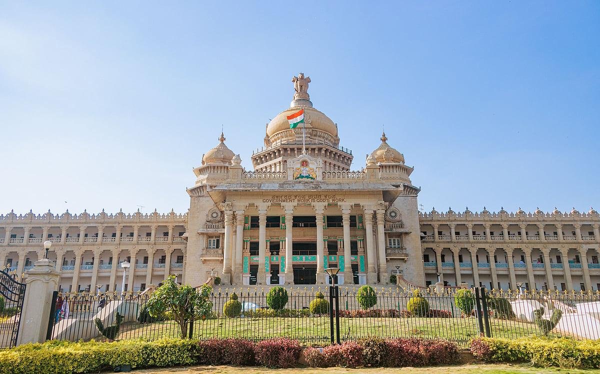 idhana Soudha Bengaluru ahead of the Karnataka cabinet meeting.