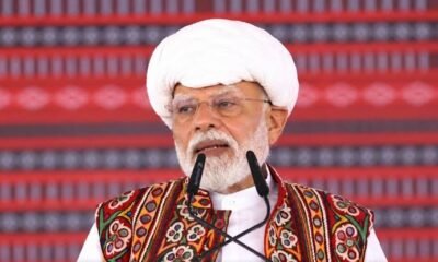 Prime Minister Narendra Modi addressing a public gathering in Banaskantha, Gujarat, and speaking about Iran war tensions, fertiliser supply and farmer welfare.