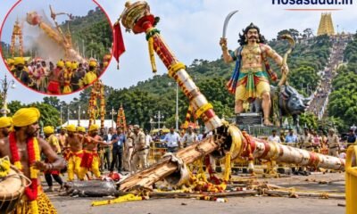 Broken Nandidhwaja pole near Chamundi Hill ahead of Mysuru Dasara inauguration