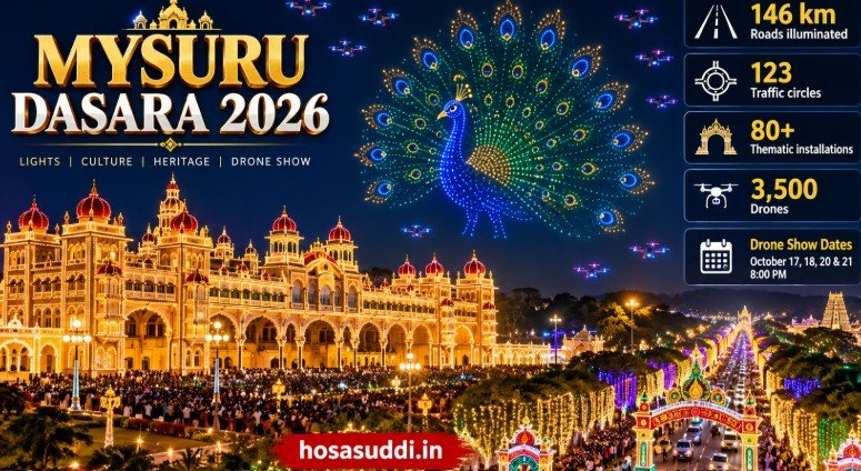 Mysuru Dasara 2026 city illumination with 3500 drone show over Mysuru