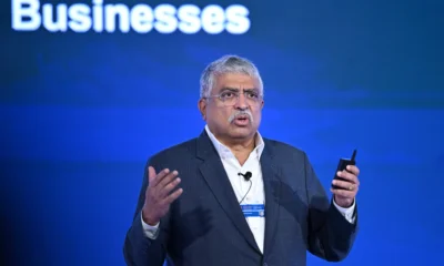 Nandan Nilekani discussing India's Account Aggregator framework, digital lending and financial inclusion at SamvAAd 2026.
