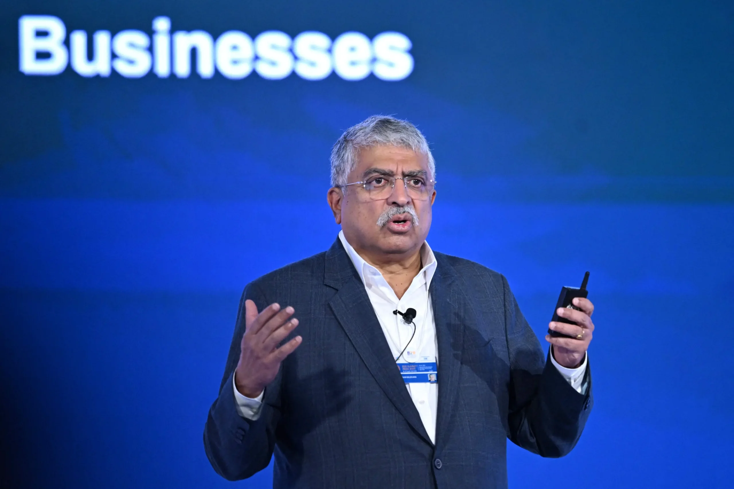 Nandan Nilekani speaking about India's Account Aggregator ecosystem, inclusive lending and digital financial services at SamvAAd 2026.