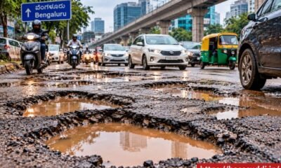 Bengaluru road filled with potholes causing problems for motorists