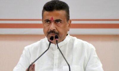 Suvendu Adhikari addressing voters during the Nandigram bypoll campaign in West Bengal