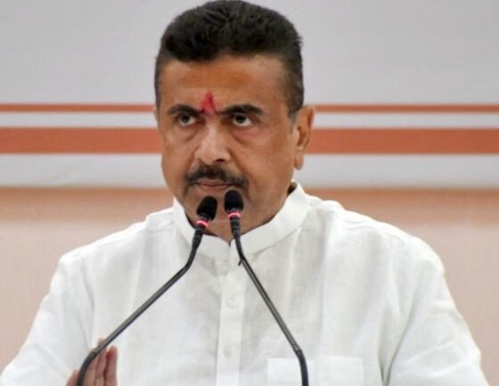 Suvendu Adhikari addressing voters during the Nandigram bypoll campaign in West Bengal