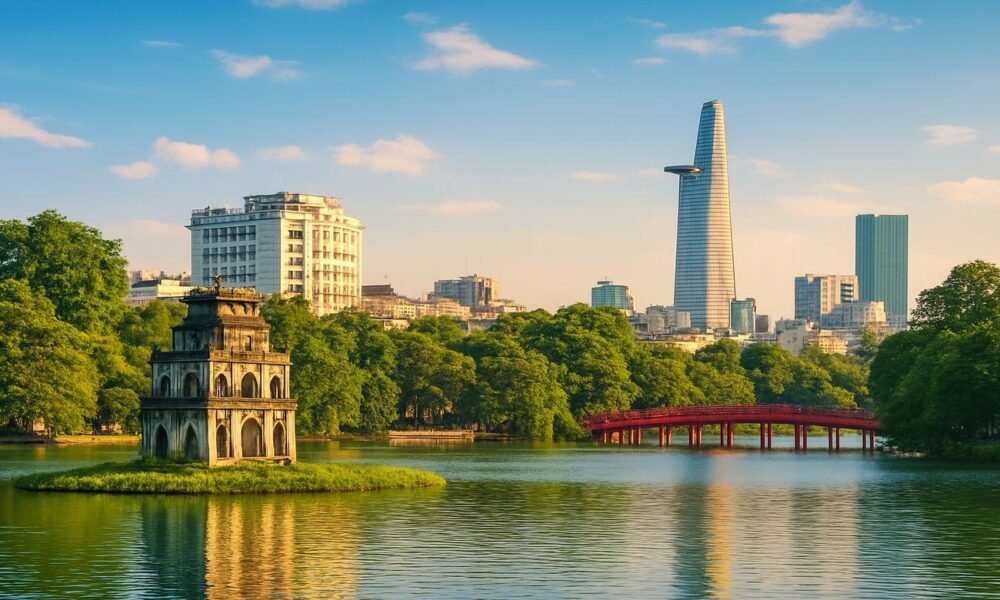 Vietnam travel promotion featuring Hanoi scenery for Indian travellers.