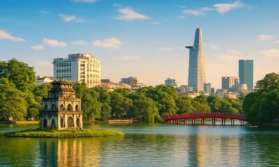 Vietnam travel promotion featuring Hanoi scenery for Indian travellers.